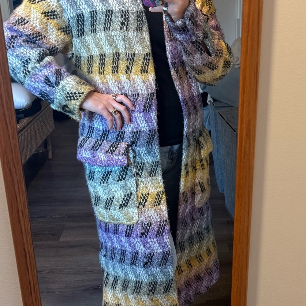 Pilcro Multicolor Checkered Long Cardigan
